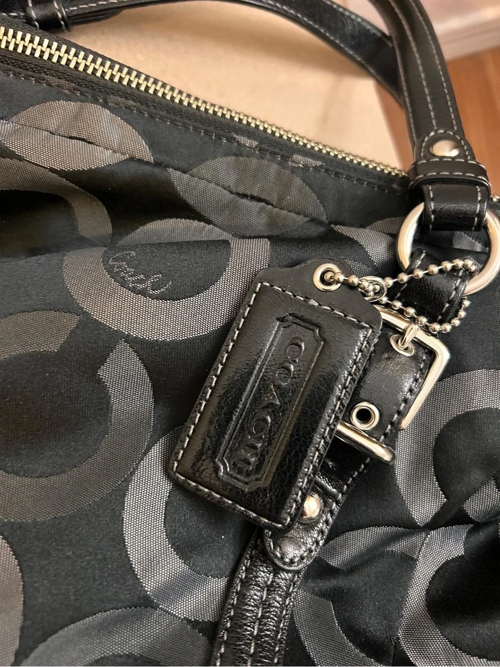 Coach Black Signature Circle Satchel with Silver Hardware